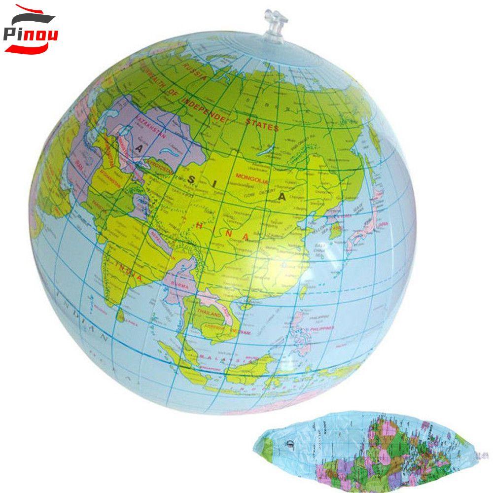 PINOU พอง 16 นิ้วเด็กเป่าโลกภูมิศาสตร์ทนทานการศึกษาแผนที่โลกยักษ์