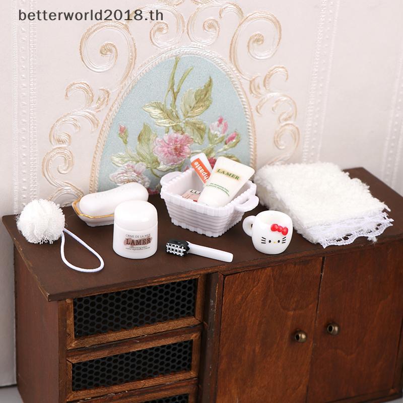 [bet] 1/12 Dollhouse Mini Simulation KT Cat Toiletries Cosmetics Kit Dollhouse Bathroom Decor Micro 