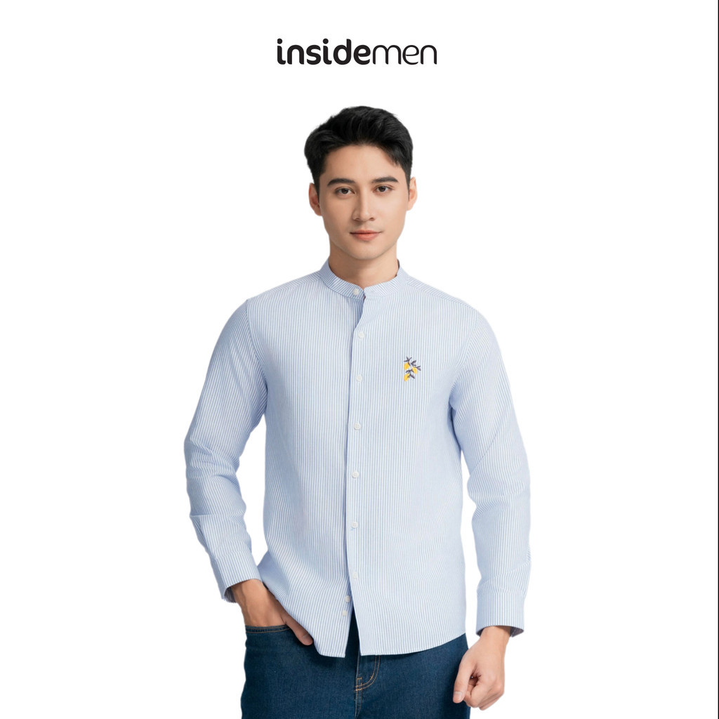 INSIDEMEN เสื้อเชิ้ตลายสก๊อตแขนยาวคอเต่าผู้ชาย Cotton comfort fit ILS0990Z