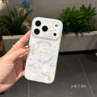 กระเป๋าเป้สะพายหลังสีม่วง Miffy กระต่ายวงเล็บแม่เหล็ก Samsung S26 S25 S24 S23 Ultra S22+S21 FE A57 A56 A15 A55 เคสโทรศัพท์กันกระแทก