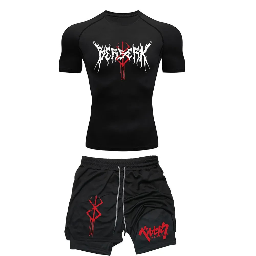 ชุดกีฬา anime berserk สำหรับผู้ชาย ออกแบบเพื่องานออกกำลังกายในฟิตเนส เสื้อยืดและกางเกงขาสั้นสำหรับวิ่ง ระบายอากาศและ сох nhanh