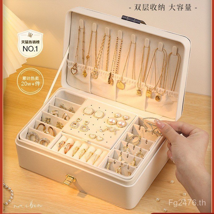 ต่างหู ขนาดใหญ่-ความจุกล่องเก็บต่างหูต่างหูป้องกันการออกซิเดชันกล่องเครื่องประดับมือแหวนหลายชั้นสร้อ