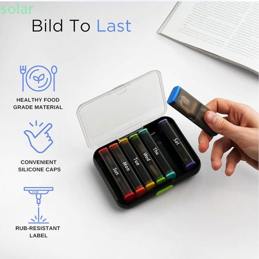 SOLARBUR กล่องยาทุกวัน, ป้องกันฝุ่น 14 ตาราง 7 วัน,อเนกประสงค์ความชื้น Week Mark กันน้ําเครื่องจ่ายย