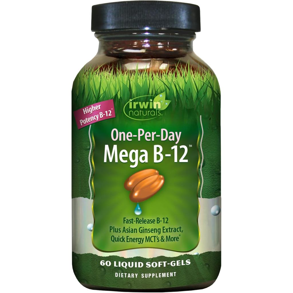 Irwin Naturals Mega B-Complex - 60 ซอฟท์เจลเหลว - วิตามินบีคอมเพล็กซ์พร้อมวิตามินบี 12, โฟเลต B9, ไบ