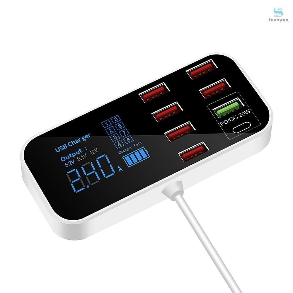 A9S+ 8 Port Car Charger with LED Display TypeC QC3.0 Quick Charging Intelligent Portable Safe Vehicl