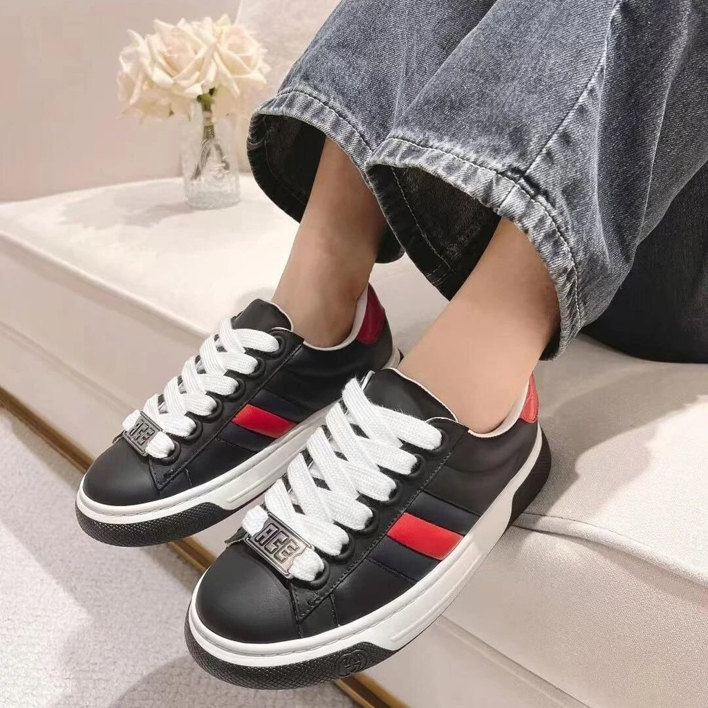 GUCCI GUCCI Ace trainer Low Sneaker Ace Training Series Low-Top Retro สไตล์ขนมปัง All-Match Casual ก
