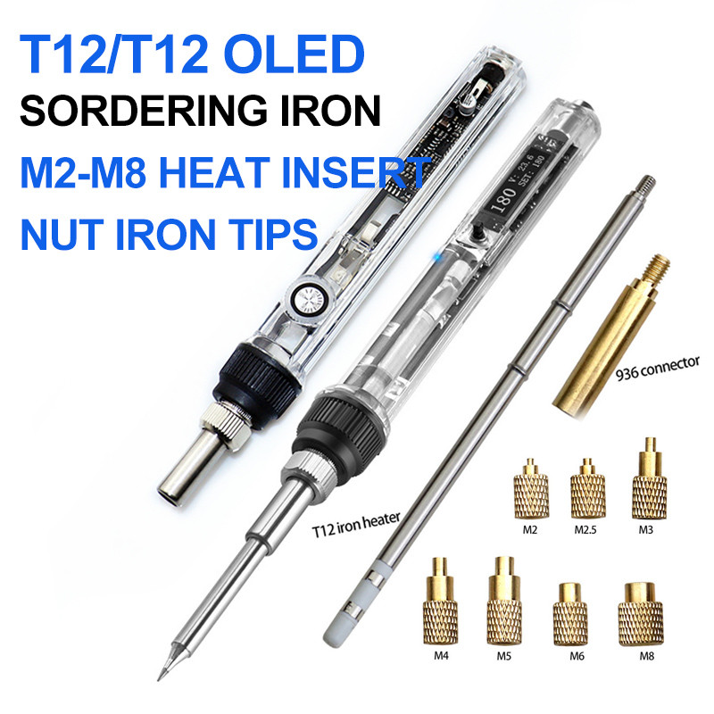 T12 Soldering Iron With Heat Insert Nut Iron Tip Insert Internal Thread Head M2-M8 Brass Hot Nut Ins