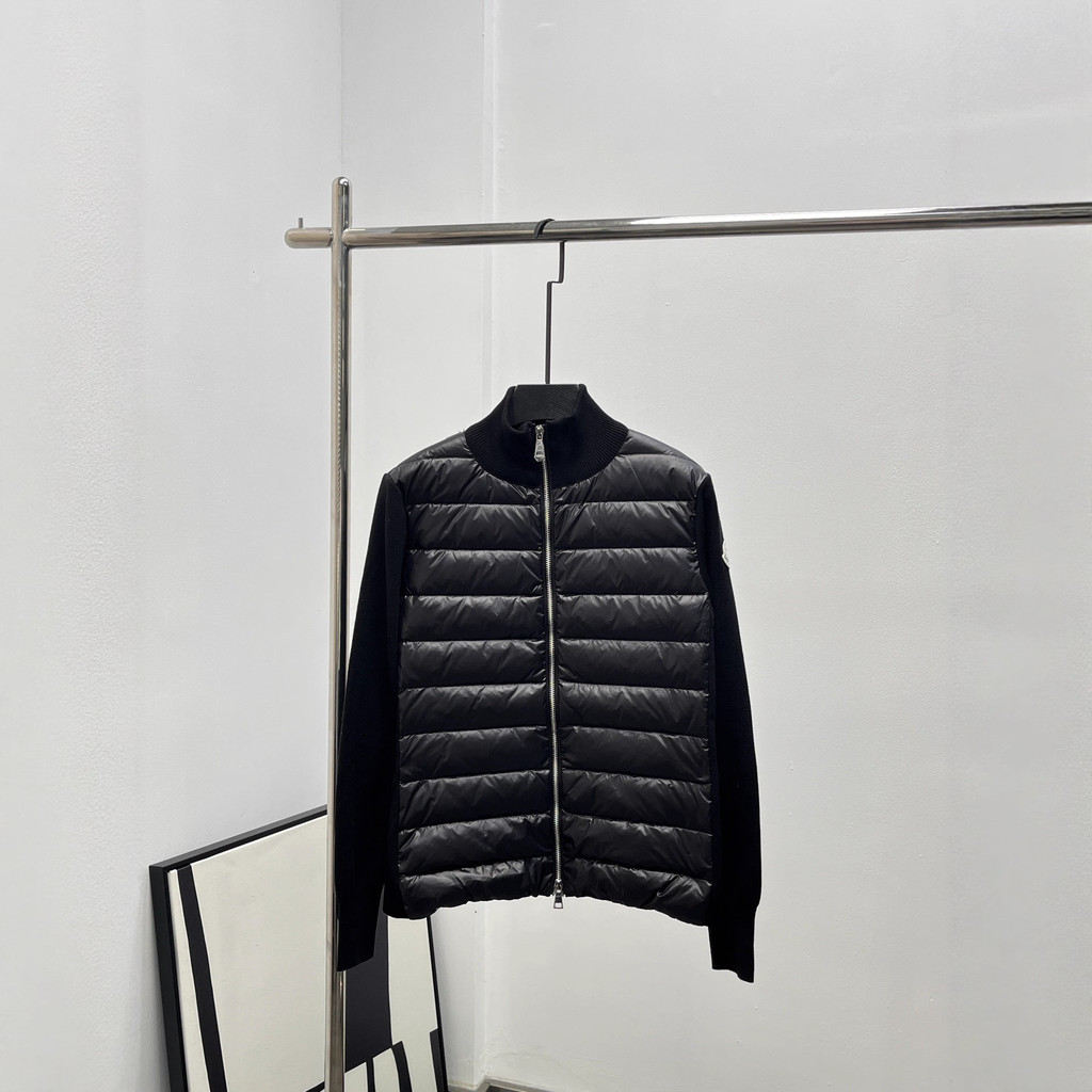 8Y7L Moncl'''e Knitted Patchwork Sleeve Women's Jacket Stand Collar Long White Duck Down Horizontal 