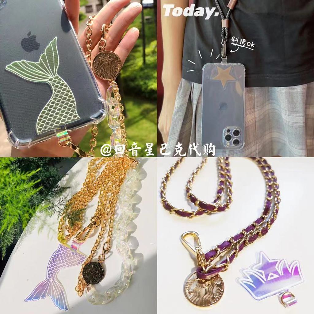 Starbucks Mermaid Siren Crown พร้อม Starman โซ่โทรศัพท์มือถือ Cross-body แขวนคอกาแฟ Miracle เครื่องป