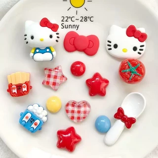 ชุดปุ่มแมวสีแดง KT สำหรับตกแต่งรองเท้าและของใช้ DIY แบบชิค!