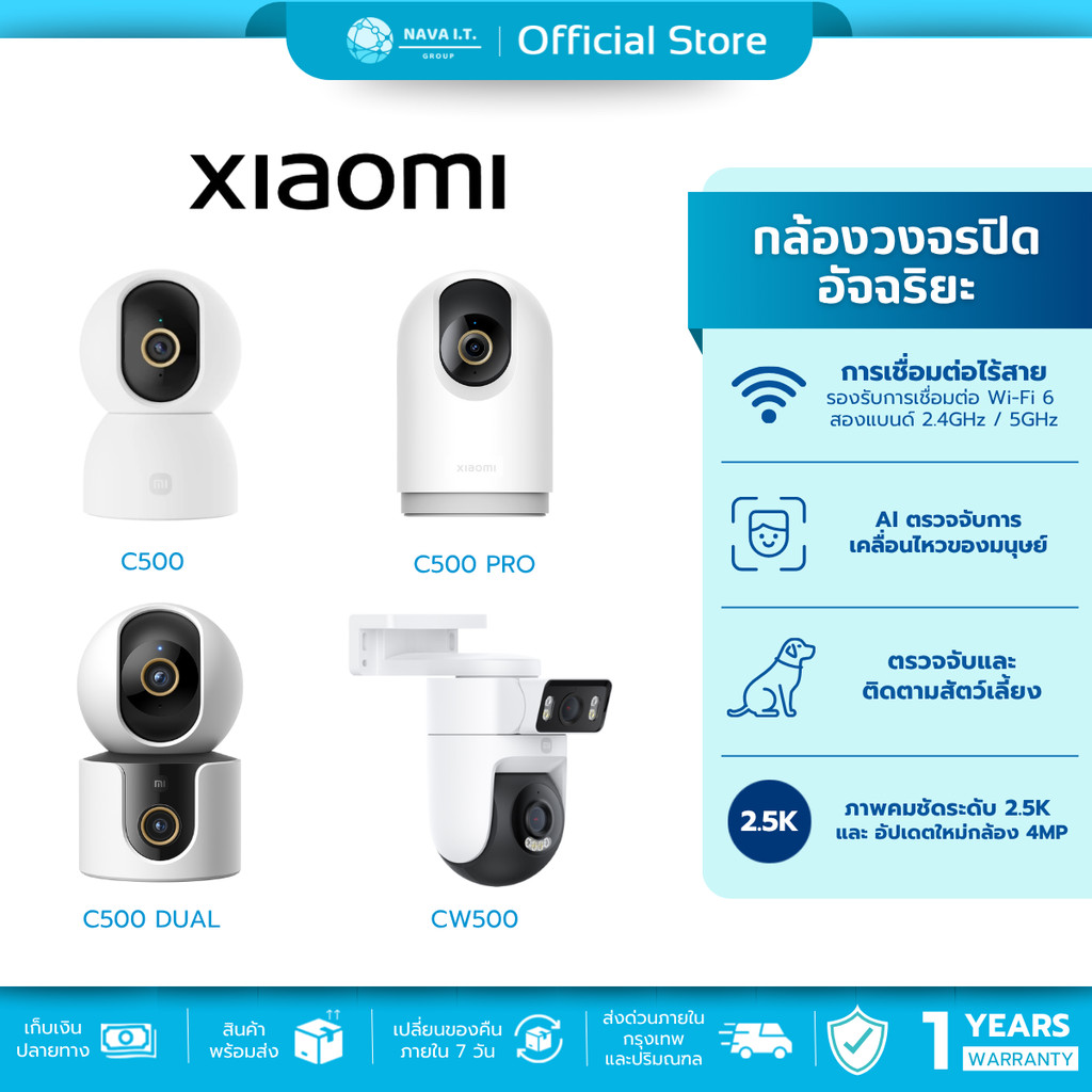 (มีส่งด่วน) XIAOMI SMART CAMERA DUAL กล้องวงจรปิด เลนส์คู่ ตรวจจับ AI C500 / C500 PRO / C500 DUAL / 