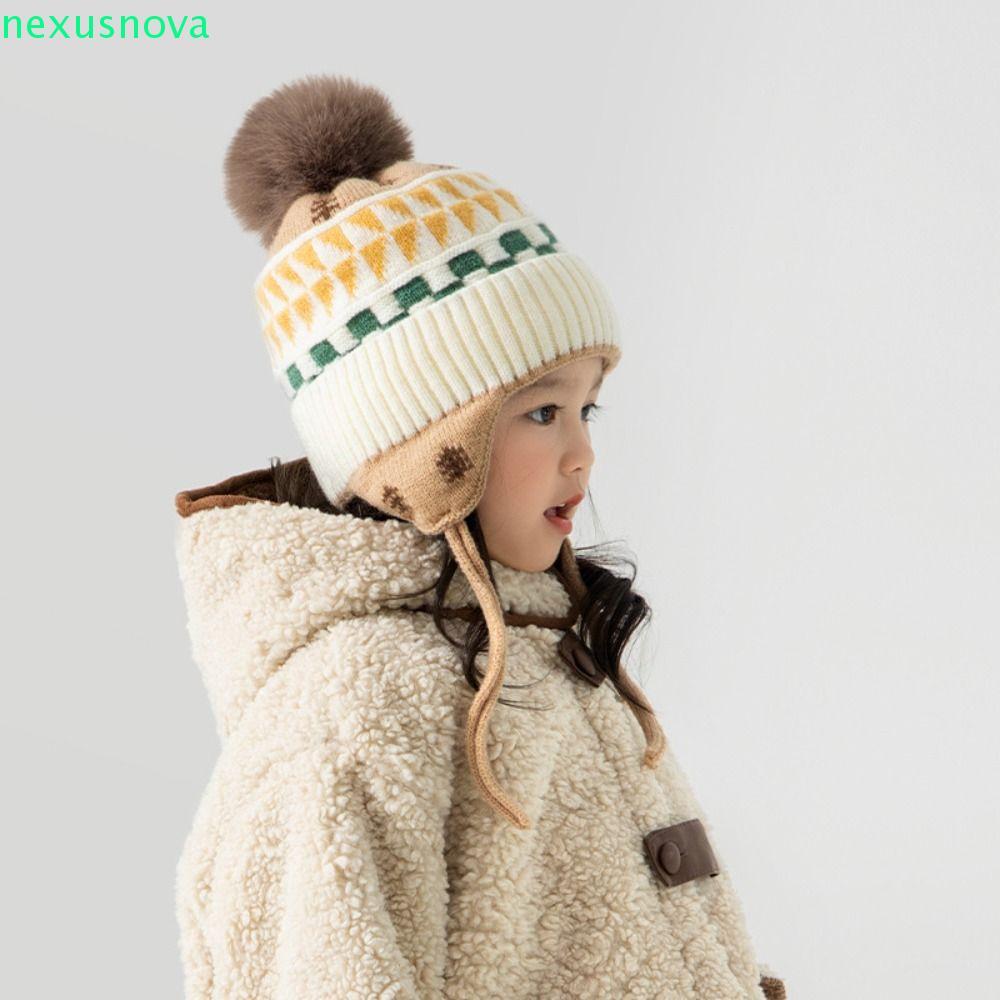 หมวกถักเด็กแบบ Jacquard แฟชั่น อุ่น และนุ่ม กันลมพร้อม Earmuff