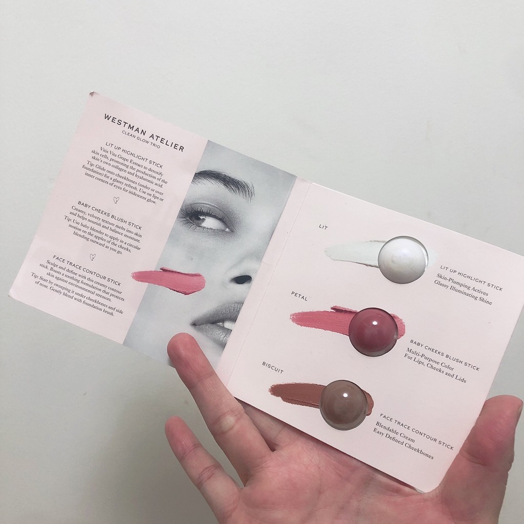 WESTMAN ATELIER Blush Cream PETAL Highlighter LIT Contouring Stick BISCUIT Color Test Card