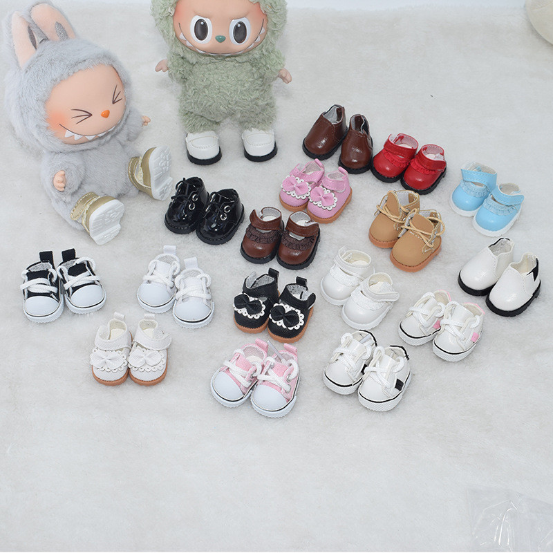 รองเท้าบ้านตุ๊กตา Labubu สามารถใส่รองเท้าหนัง 15-17CM ตุ๊กตาแต่งตัวรองเท้าของเล่น