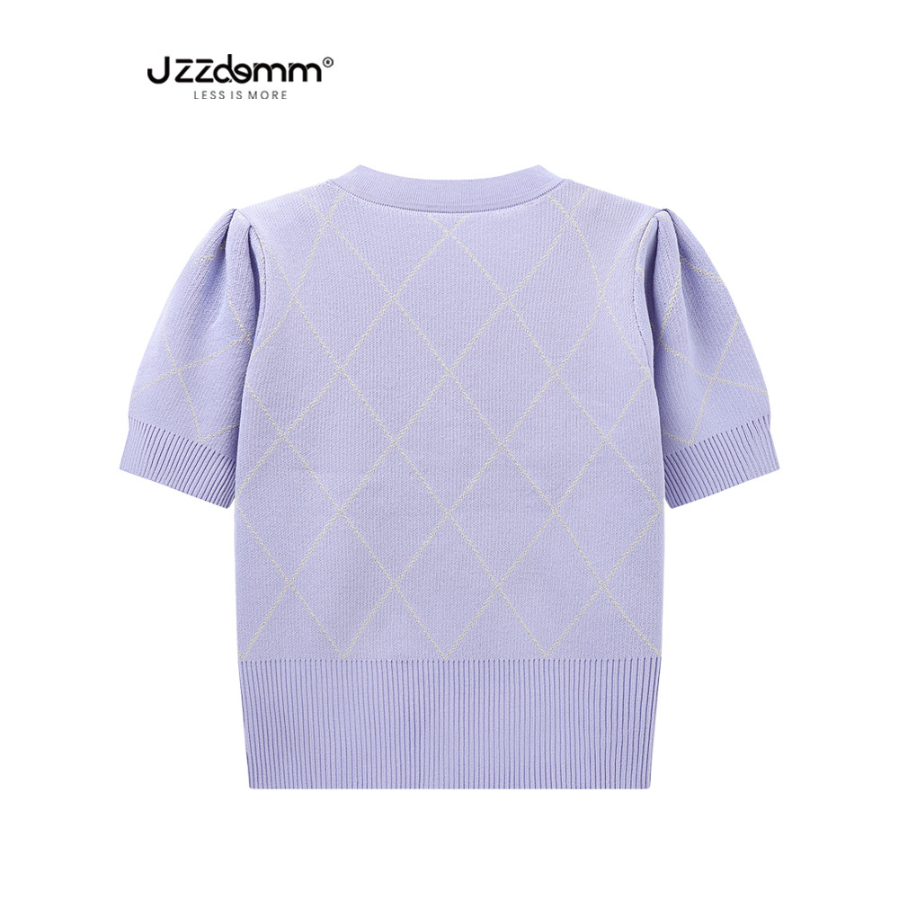 สเวตเตอร์แขนสั้นสำหรับผู้หญิง แบบถักบาง จาก Jiuzhou Eslite/JZZDEMM กับเครื่องประดับเพชรคุณภาพสูง