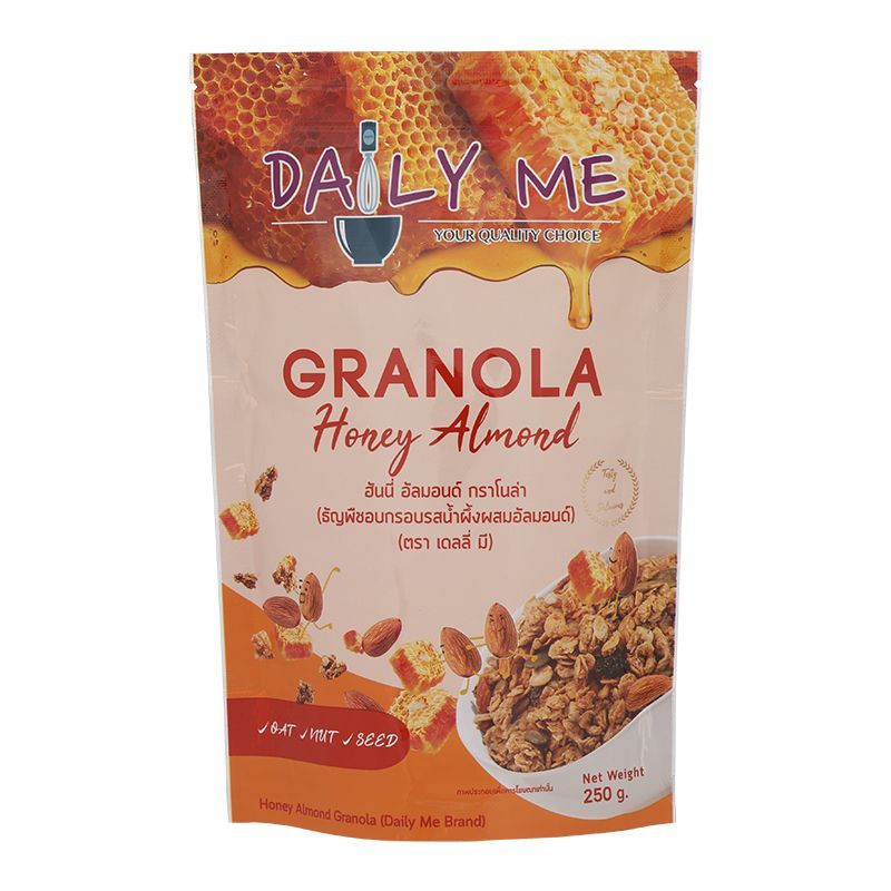 เดลลี่มีธัญพืชอบกรอบกราโนล่ารสน้ำผึ้งอัลมอนด์ 250ก Daily Me Honey Almond Granola 250g [หมายเลขบาร์โค้ด 8859394400123 ]