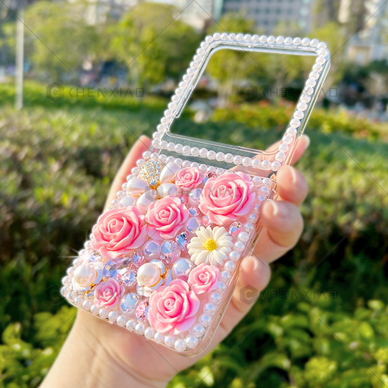 หรูหรา DIY 3D Rose ดอกไม้เพชรสําหรับ Infinix Zero Flip เคสโทรศัพท์กันกระแทกป้องกัน Frosted สําหรับ InfinixZeroFlip