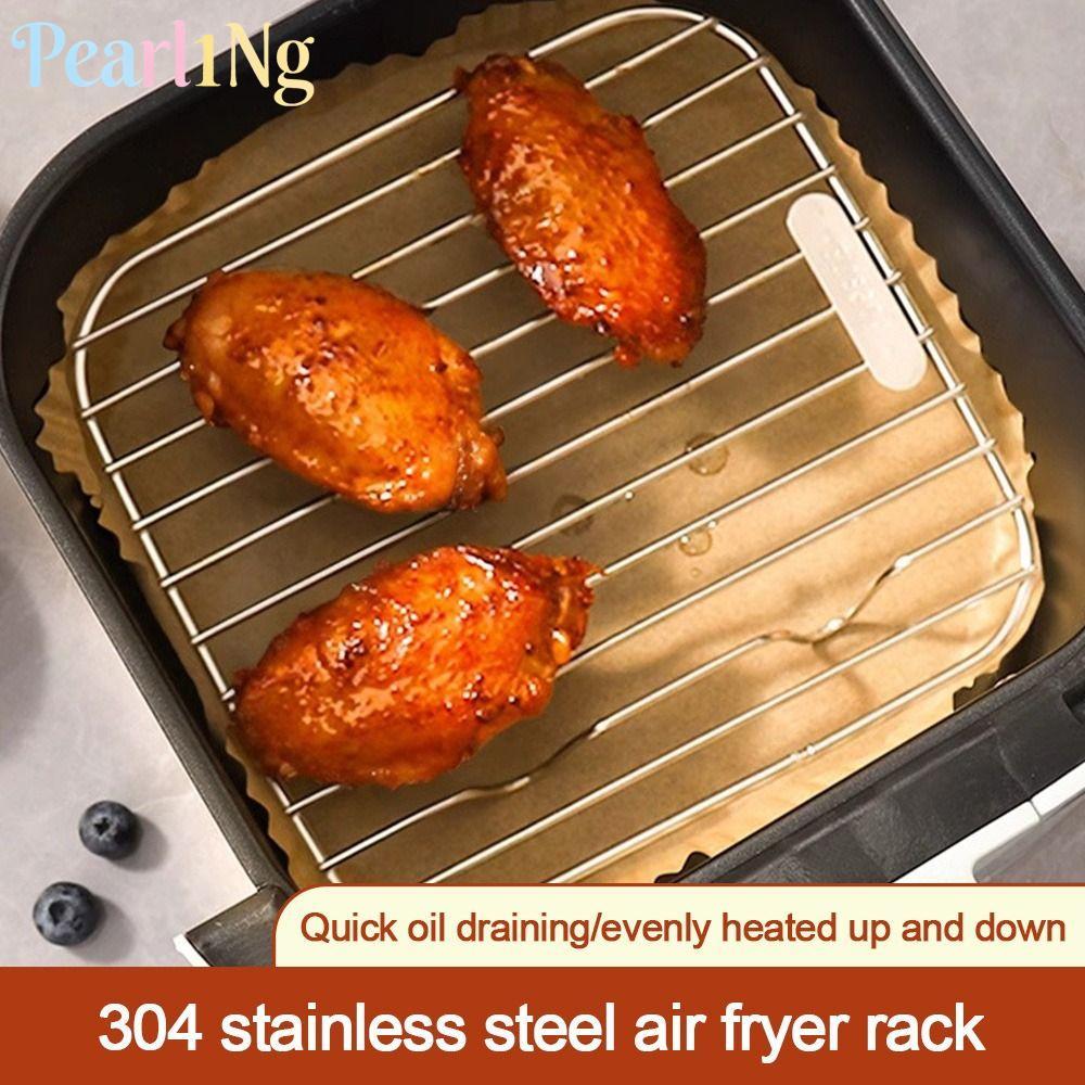 PEARLTH Air Fryer Rack, รอบสแควร์ 304 สแตนเลสทําอาหาร Rack,ทนทาน Thicken พร้อมเท้า BBQ Home Kitchen เตาอบ Steamer Cooker