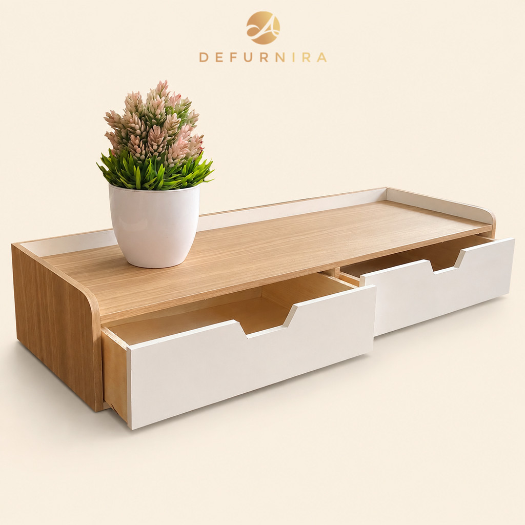 Defurnira ชั้นวางลิ้นชักติดผนังลอยพร้อมลิ้นชักเก็บของสไตล์มินิมอล 2 ลิ้นชัก 60x20 ซม.