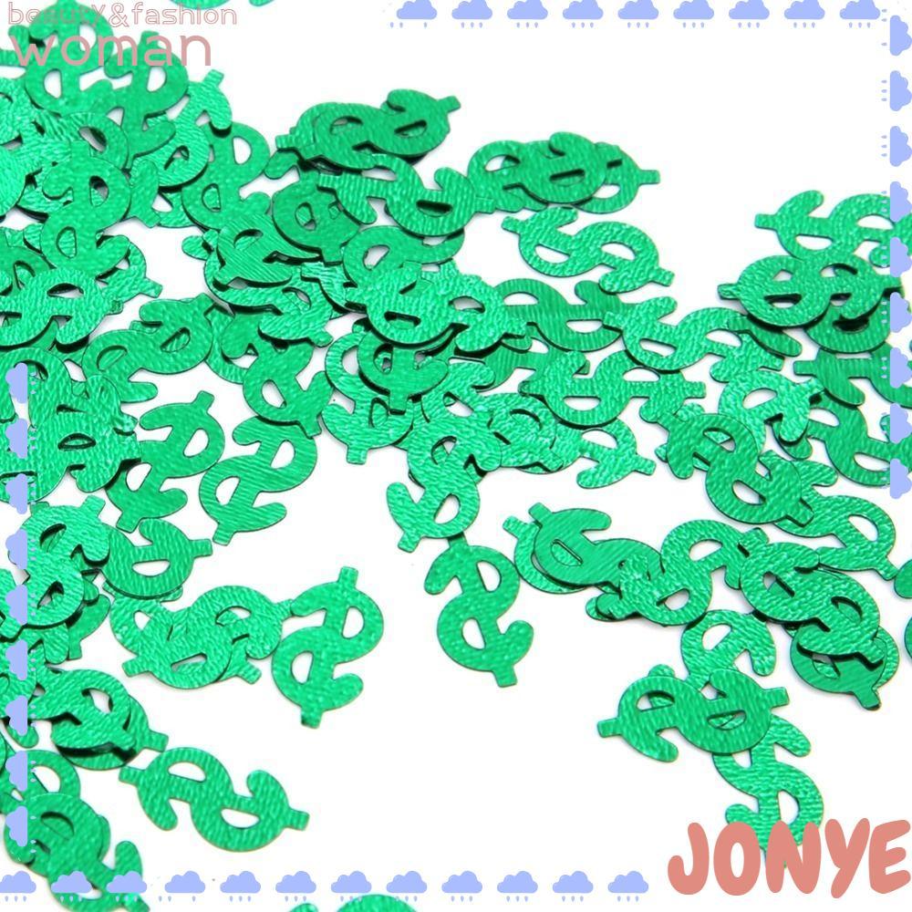 JONY 1 ชิ้นโยน Confetti, ป้ายดอลลาร์รูป Gold & Green Dollar Sign Confetti, วันเกิด PVC Sequins Party
