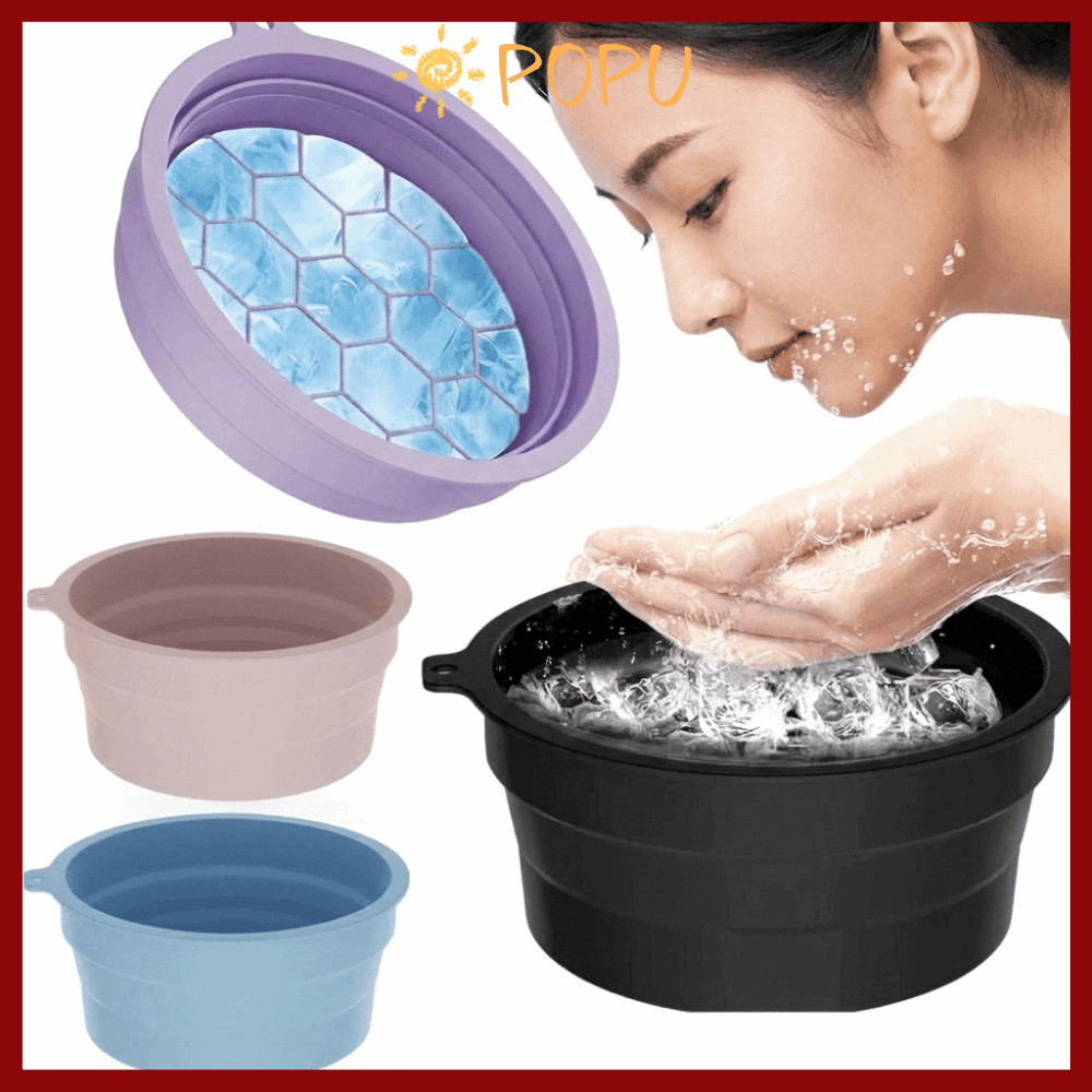 POPU อ่างล้างหน้าซิลิโคนพับได้ แบบพกพา ถาดน้ำแข็งในตัว face ice bath มัลติฟังก์ชัน ยกกระชับผิวหน้า