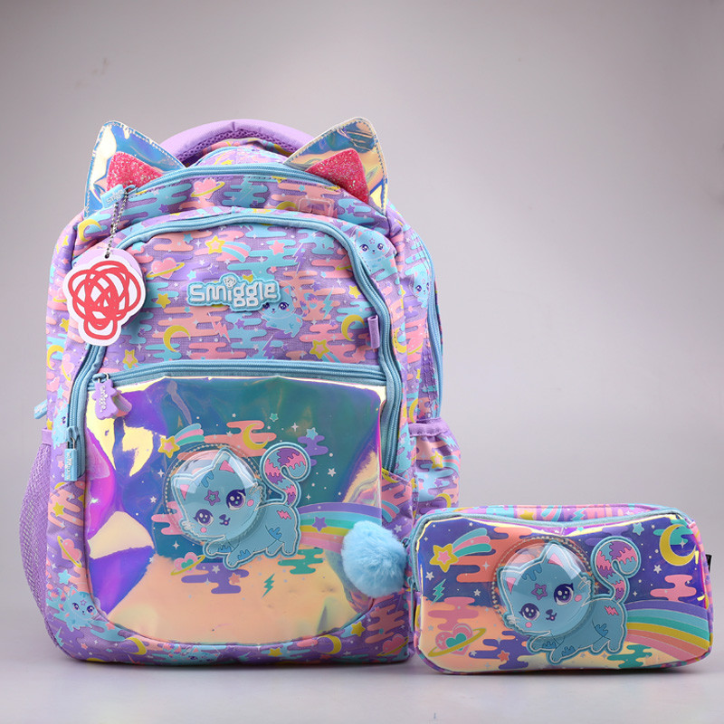 Australia smiggle Large Space Cat School Bag Pencil Case Children Cartoon Animal Backpack Series New