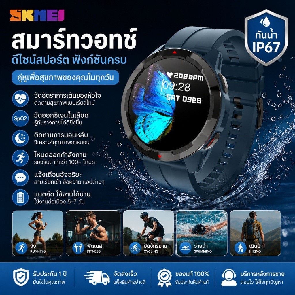 สมาร์ทวอทช์ MT13 รองรับจ่ายเงินออฟไลน์ ตรวจชีพจร ความดัน กันน้ำ IP68