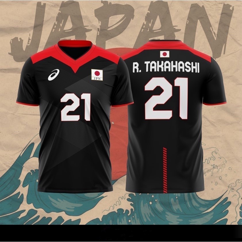 เสื้อยืดวอลเลย์บอลโอลิมปิกญี่ปุ่นระบายอากาศได้สบาย Ran Takahashi No.21 Unisex Street Casual Top