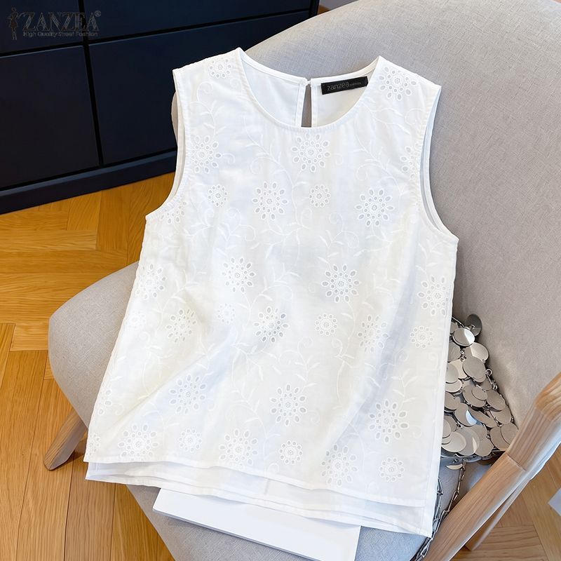 ZANZEA เสื้อกล้ามกลวงลายดอกไม้แขนกุดหรูหราเกาหลีสําหรับผู้หญิง — صورة 5