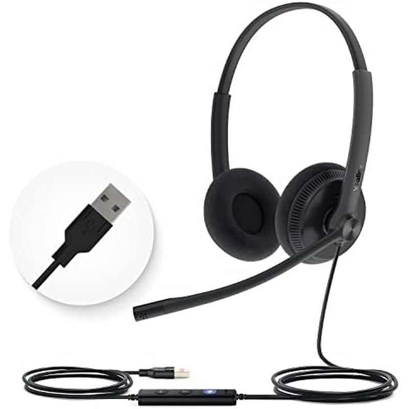 Yealink UH34 ชุดหูฟัง USB พร้อมไมโครโฟน,หูฟังแบบมีสายสเตอริโอพร้อมไมโครโฟนตัดเสียงรบกวน,ชุดหูฟังทําง