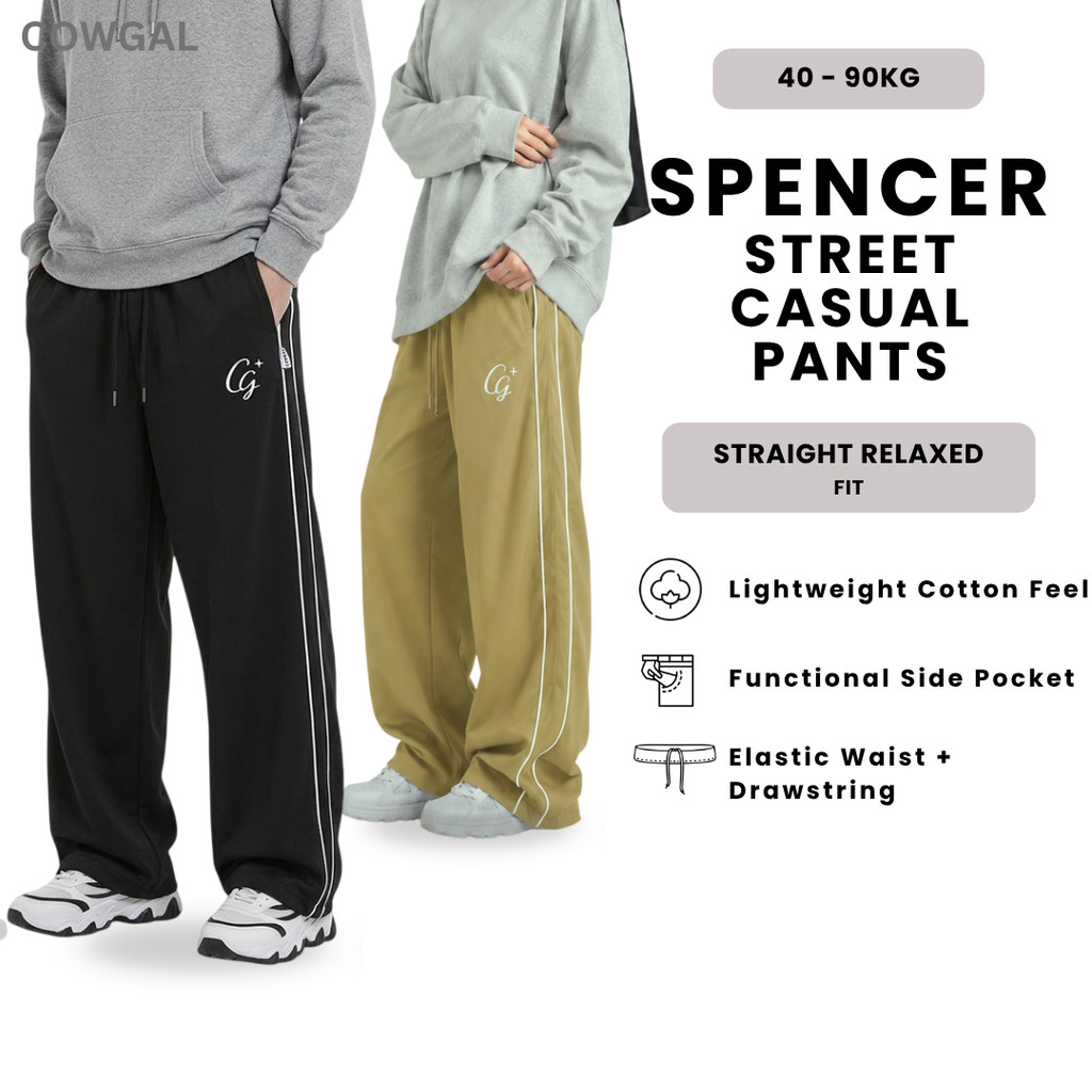 COWGAL Spencer Casual Street Pants – เอวยางเต็ม, กระเป๋าทํางาน & Relax Cut