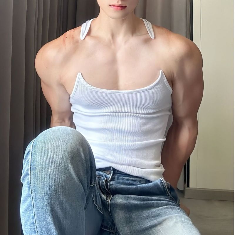 男生夜店DJ吧跳舞男模时尚鱼线隐形吊带感纯色修身显瘦背心260708 Men's nightclub DJ bar dancing male model fashion invisible fishn