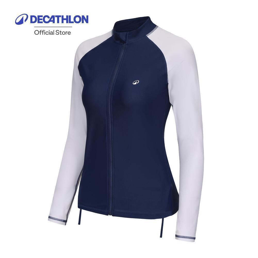Decathlon Surfing Women UV Protection Zip Top เสื้อยืดป้องกันรังสียูวีมีซิปสำหรับผู้หญิง - Navy/White