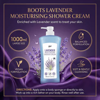 Boots Lavender Moisturising Shower Cream 1000ml. บู๊ทส์ ลาเวนเดอร์ มอยส์เจอร์ไรซิ่ง ชาวเวอร์ ครีม 1000มล.