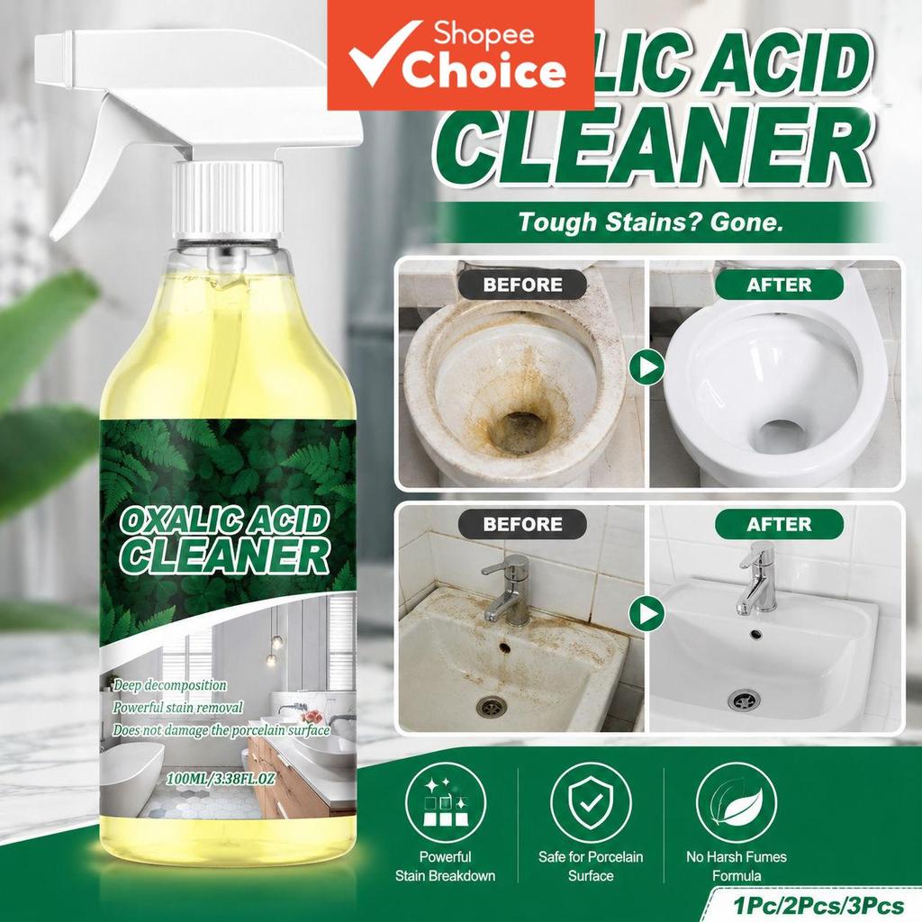 One Pack Oxalic Acid Cleaner 100ml, น้ํายาขจัดคราบในครัวเรือนอันทรงพลังสําหรับกระเบื้องห้องน้ําห้องน้ําห้องน้ําและพื้นผิวแข็ง