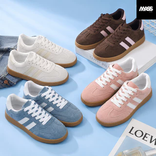MASS Sneaker *บวกเพิ่ม 1 ไซซ์* รองเท้าผ้าใบแฟชั่น รองเท้าผ้าใบผู้หญิง รองเท้าหนังกลับ ผ้าใบลำลอง น้ำหนักเบา นุ่ม [LN322]