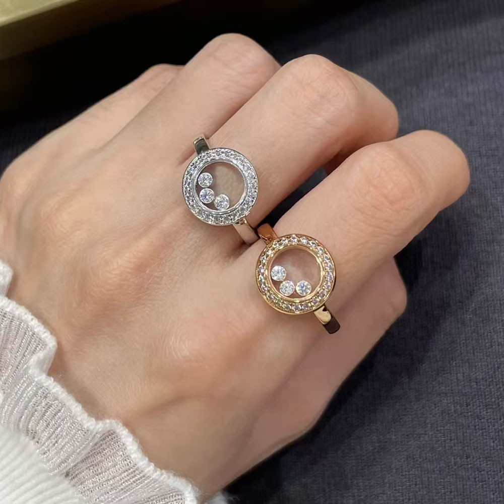 Happy Diamond Ring Female 18K Rose Gold Three Diamond Round Ring Ring NO.26071358