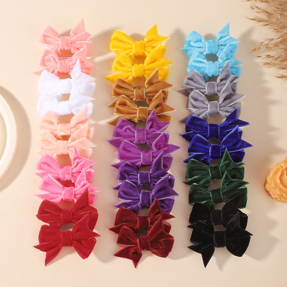 30pcs กํามะหยี่โบว์สาวกิ๊บ Retro สีแดงสีเขียว Bow Hairpins Barrette Handmade Festivel Headwear เด็กอุปกรณ์เสริมผม