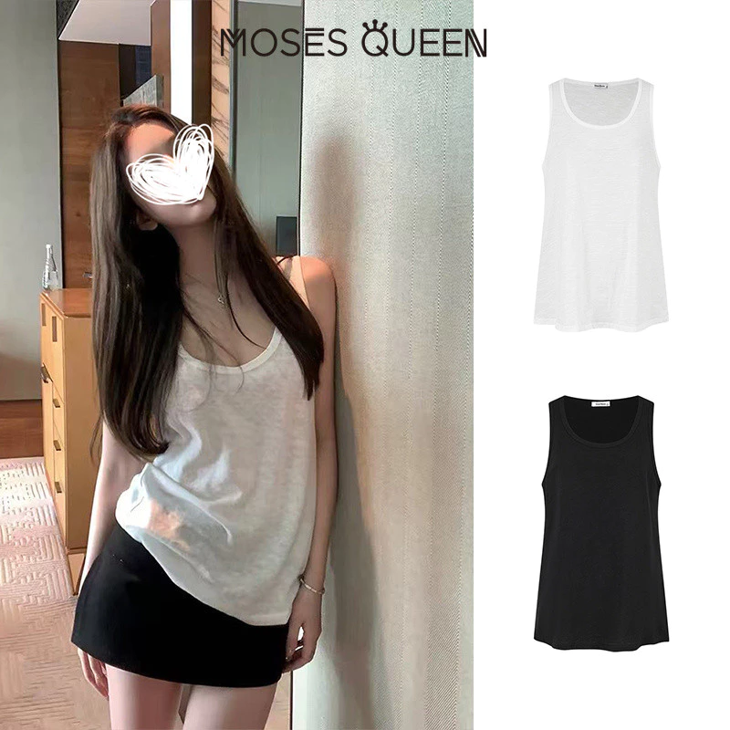 MOSESQUEEN โมเสส ราชินี ทองท็อปดีไซน์แขนกุดสีขาวและทรงหลวมสําหรับผู้หญิงเหมาะกับเลเยอร์เป็นการตัดเย็บด้านในหรือใส่เดี่ยวเป็นเสื้อตัวหลวมใส่สบาย #63932