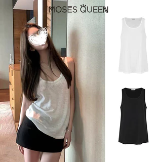 MOSESQUEEN โมเสส ราชินี ทองท็อปดีไซน์แขนกุดสีขาวและทรงหลวมสําหรับผู้หญิงเหมาะกับเลเยอร์เป็นการตัดเย็บด้านในหรือใส่เดี่ยวเป็นเสื้อตัวหลวมใส่สบาย #63932