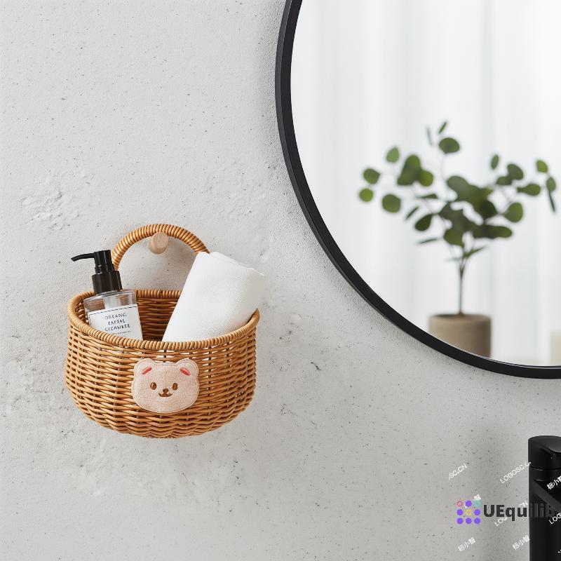 Uequilib Wier Bear ตะกร้าติดผนังสําหรับแขวนเก็บของอเนกประสงค์ในห้องครัวห้องน้ําใหม่