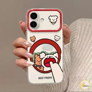เคสไอโฟน14 ใช้ได้กับ iPhone 15 XS MAX 11 14 AIR 16 Plus 17 12 Pro Max 13 15 XR 16 14 เคสกรอบแดงลายแมวสุนัขคู่ขาตั้ง
