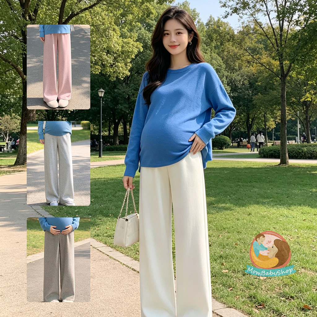 กางเกงคนท้องขากว้างรุ่นใหม่ ผ้าคอตตอนผสม สัมผัสนุ่มผิวไม่ระคายเคือง
