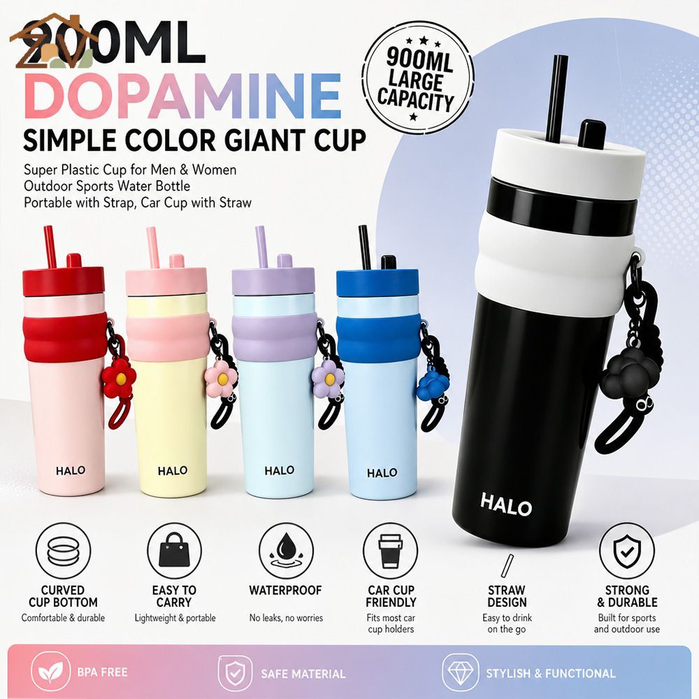 900ml โดปามีนสีชนกันถ้วยน้ำพลาสติกความจุขนาดใหญ่แป้ง + เครื่องประดับด้วยกีฬารถยนต์