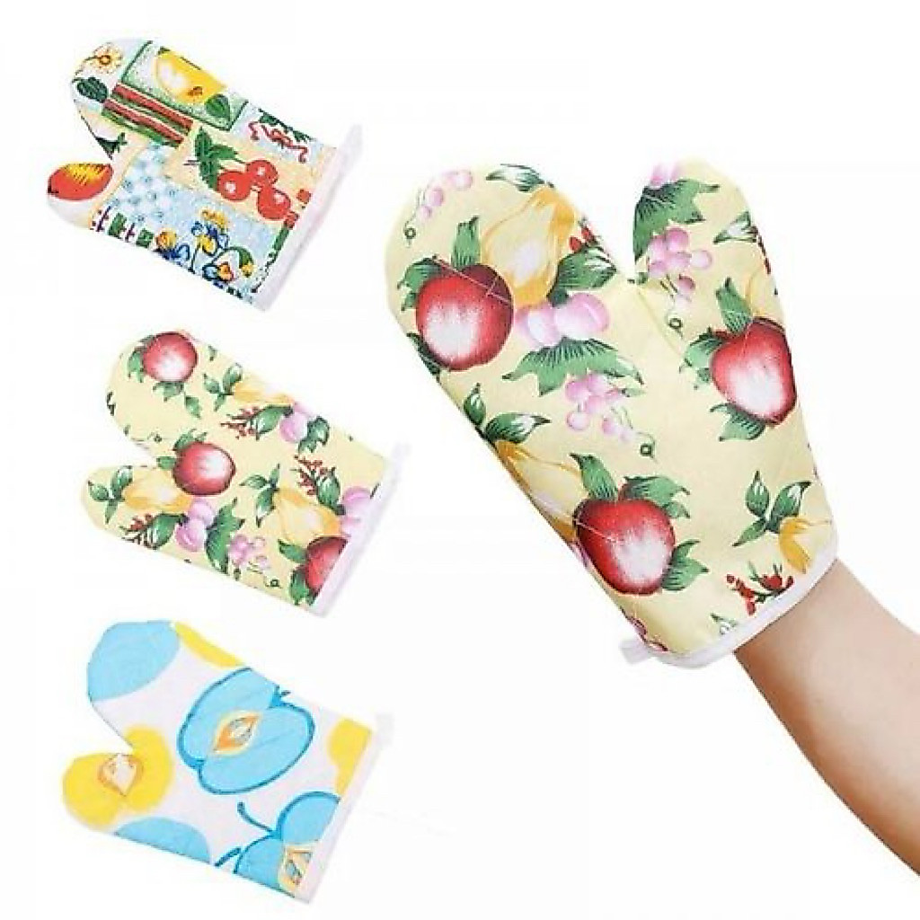 ถุงมือผ้าจับกันความร้อน ถุงมือกันร้อนไมโครเวฟ 1คู่คละลาย ดีไซน์น่ารัก
