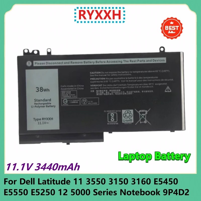 RYXXH แบตเตอรี่แล็ปท็อป 11.1V 3440mAh สําหรับ Dell Latitude 11 3550 3150 3160 E5450 E5550 E5250 12 5