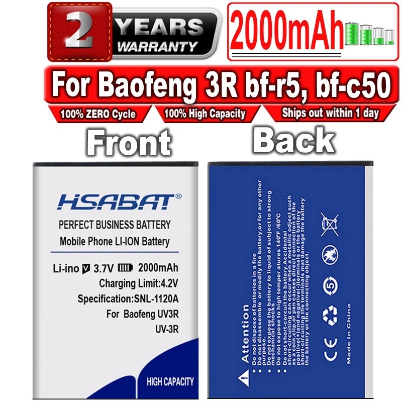 HSABAT 2000mAh BL-3 แบตเตอรี่เครื่องส่งรับวิทยุสําหรับ Baofeng UV-3R 3R bf-r5, bf-c50 (BL-3) BF-T6 P