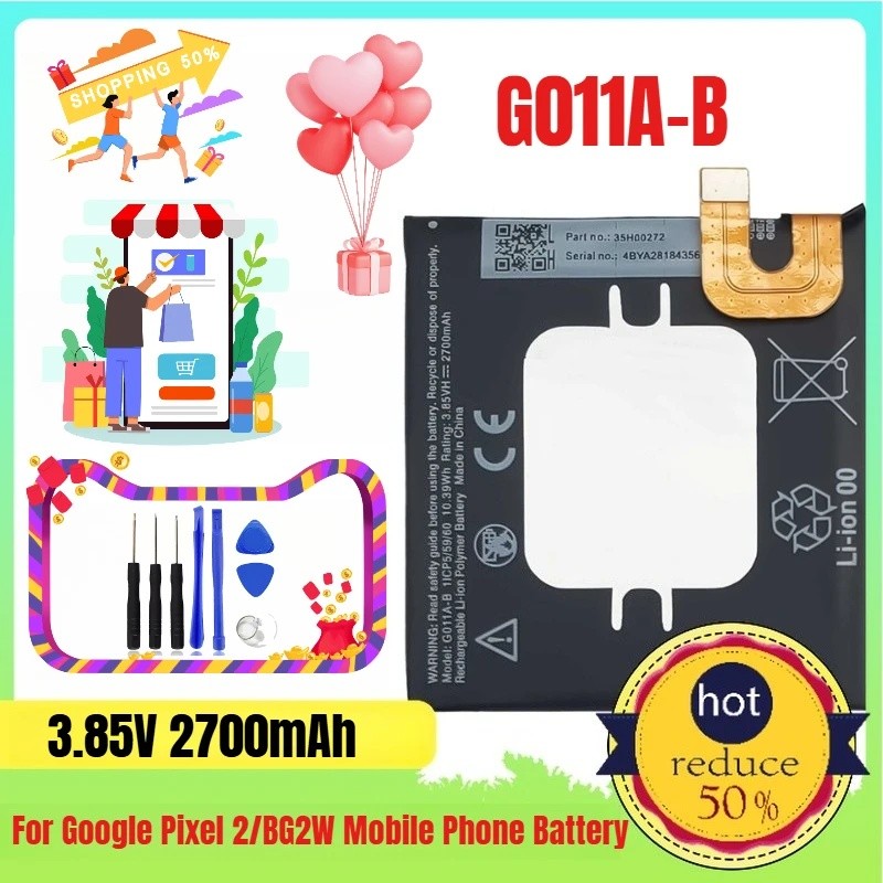 2700mAh เหมาะสําหรับแบตเตอรี่โทรศัพท์มือถือ Google Pixel 2/BG2W G011A-B