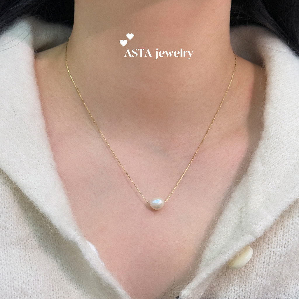 【ASTA】Natural น้ําจืดไม่สม่ําเสมอ Baroque Pearl จี้สร้อยคอ 18K Gold Plated กันน้ํา Non Tarnish 316L 