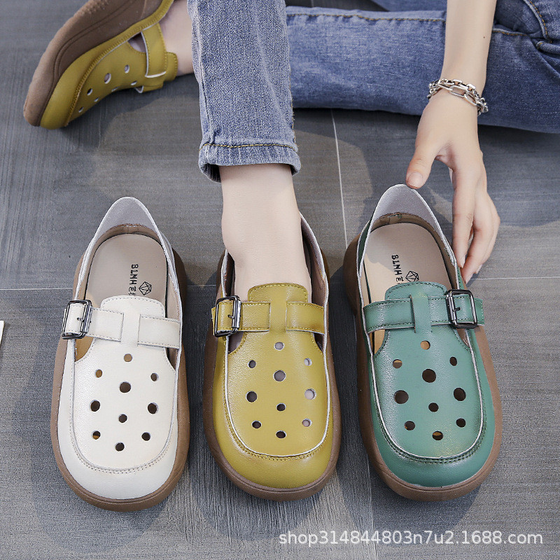 เวอร์ชั่นเกาหลี Retro หุ้มปลายเท้า รองเท้าแตะผู้หญิงฤดูร้อนสวมใส่ด้านนอก สไตล์ใหม่พื้นหนา Hollow Breathable สองสวมรองเท้าโรมันขี้เกียจ สไตล์เกาหลี วินเทจ ระบายอากาศ เดินเล่น แมทช์ง่าย เข้ากับทุกลุค หน้าร้อน น่ารัก ใส่สบาย น้ำหนักเบา ทนทาน ใส่ได้นาน